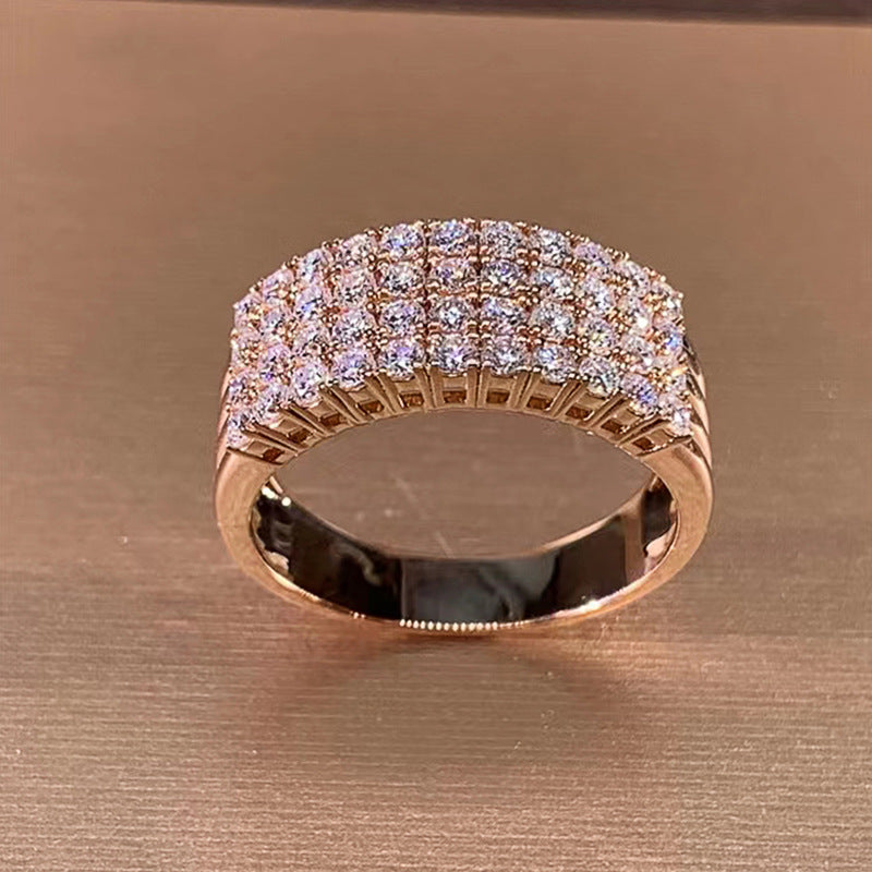 Geometric Zircon Ring Rose Gold Plated Copper Elegant Fashion Jewelry For Women Sizes 6 7 8 9 10 Statement Gem