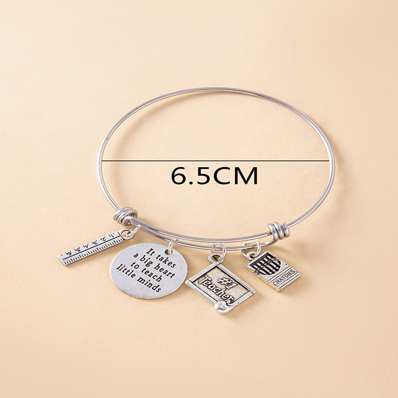 Womens Stainless Steel Bracelet Adjustable Design With English Letters Simple Decoration Silver Tone Alloy Bangle