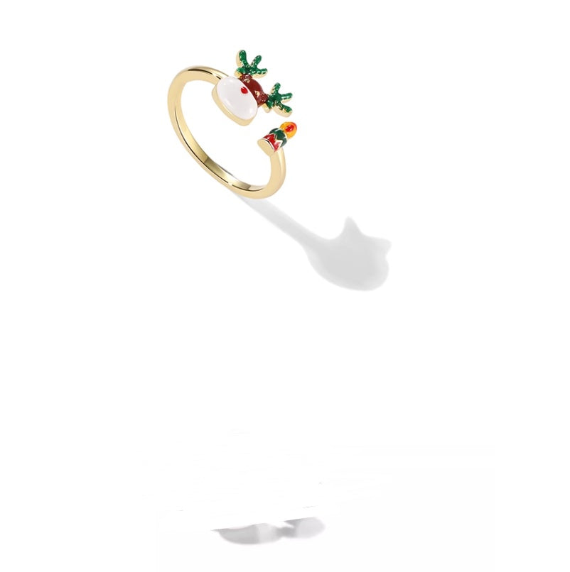 Christmas Elk Ring Cute Reindeer Ring Gold Plated Alloy Jewelry For Women Holiday Party Gift For Her Chic Style