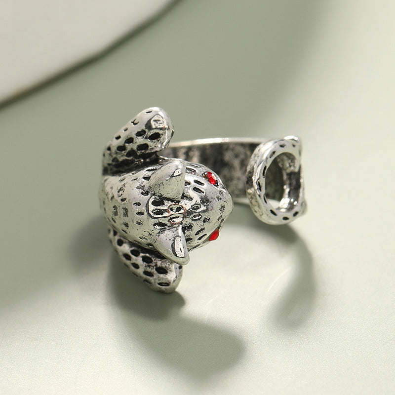 Adjustable Lucky Cat Ring For Women And Girls Vintage Distressed Silver Finish Copper Ring European Fashion Cute Animal