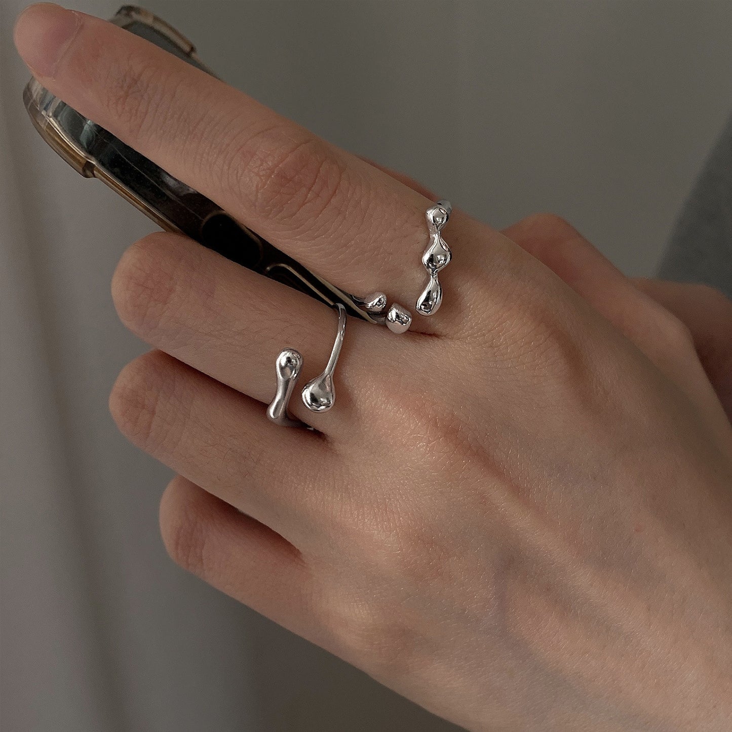 Womens Sterling Silver Geometric Open Ring Adjustable Retro Korean Style Thai Silver Plated Ring Everyday Look