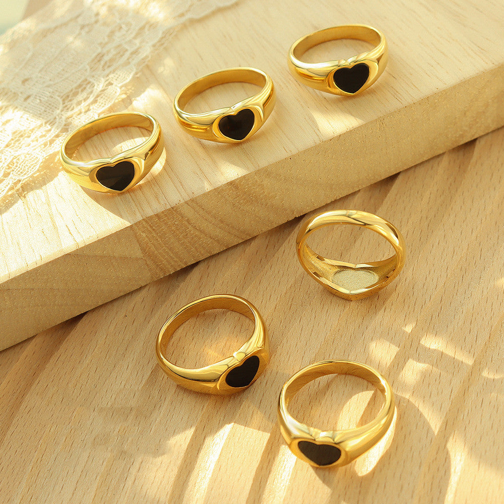 Black Heart Shape Ring Titanium Steel Fashion Ring Women