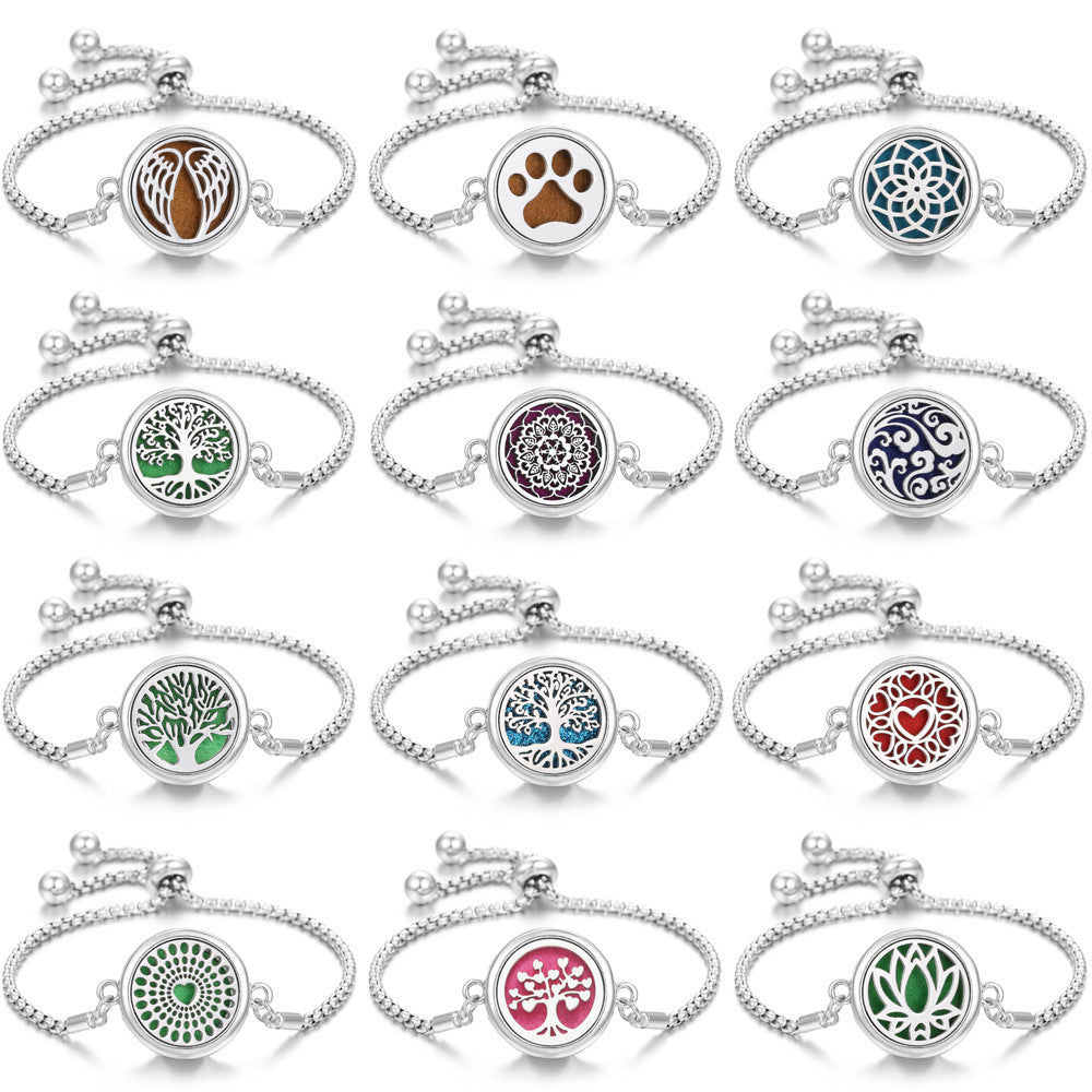 Aromatherapy Essential Oil Diffuser Unisex Bracelet Alloy Locket Electroplated Finish Jewelry Gift For Her Box