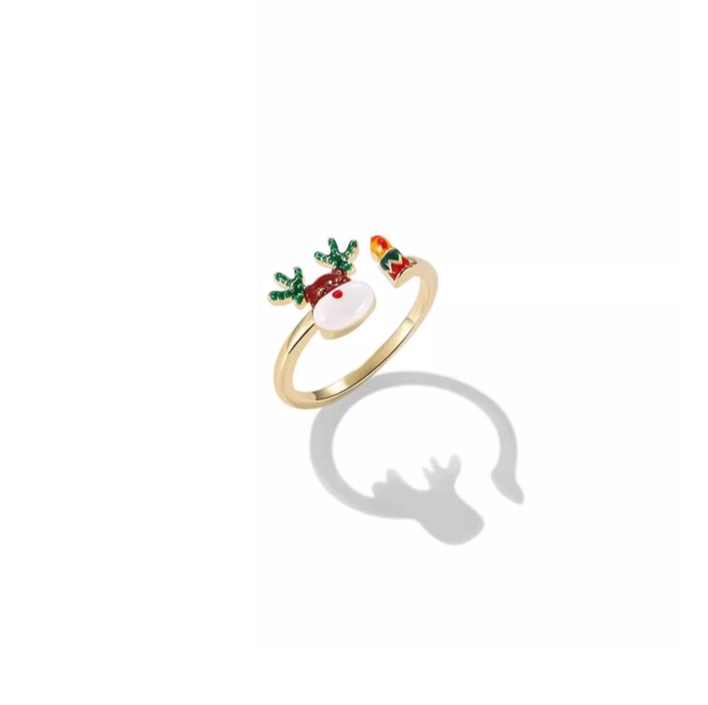 Christmas Elk Ring Cute Reindeer Ring Gold Plated Alloy Jewelry For Women Holiday Party Gift For Her Chic Style