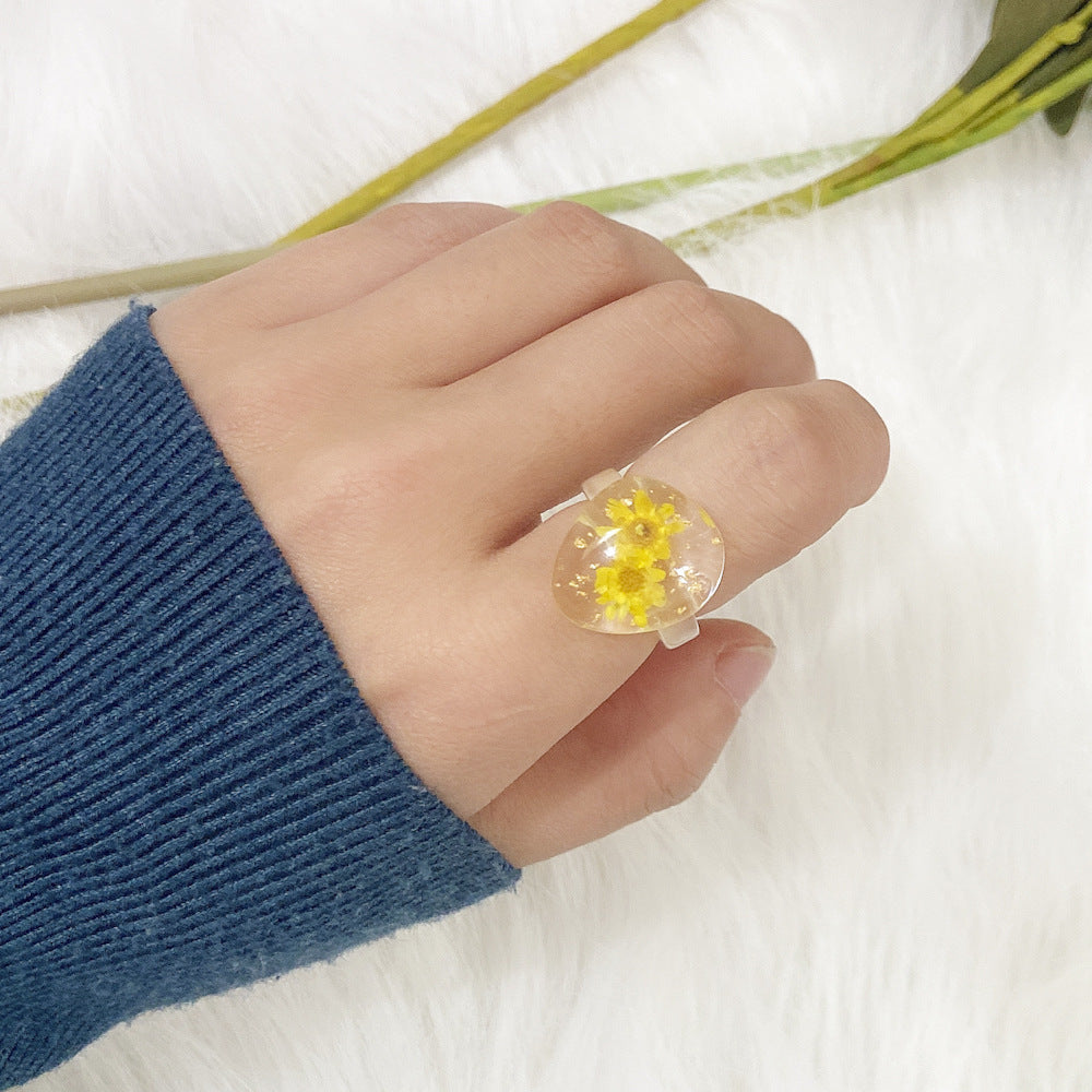 3 Piece Ring Set  Transparent Resin Dried Flower Geometric Alloy Band Unisex Fashion Jewelry Statement Durable