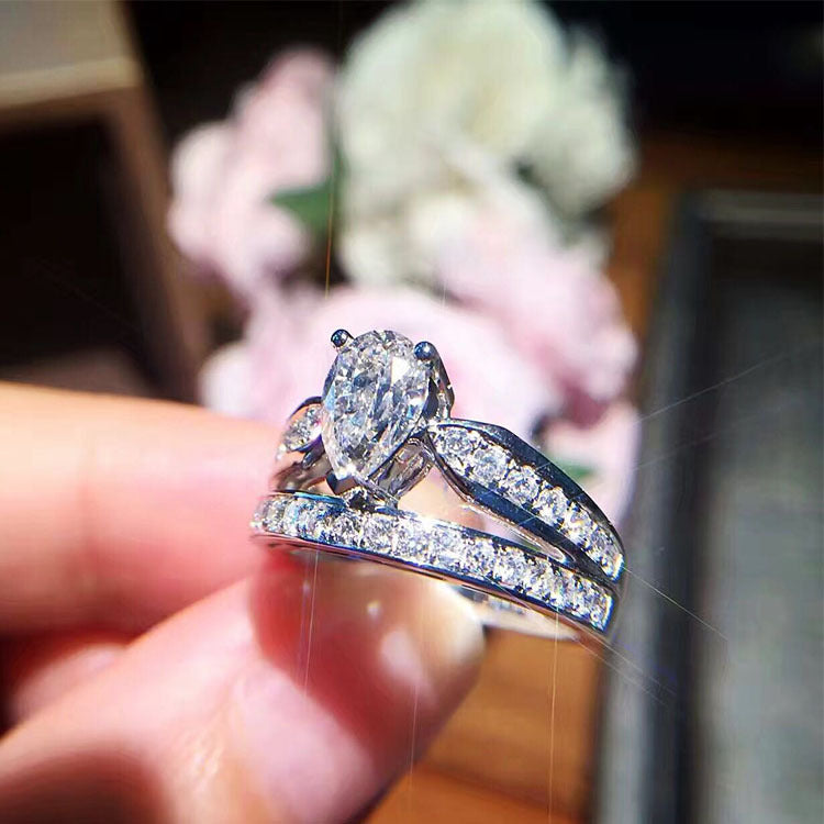 Simulation Special Shaped Drop Diamond Micro Inlaid Double Crown Ring For Women Elegant Zircon Accents For Art
