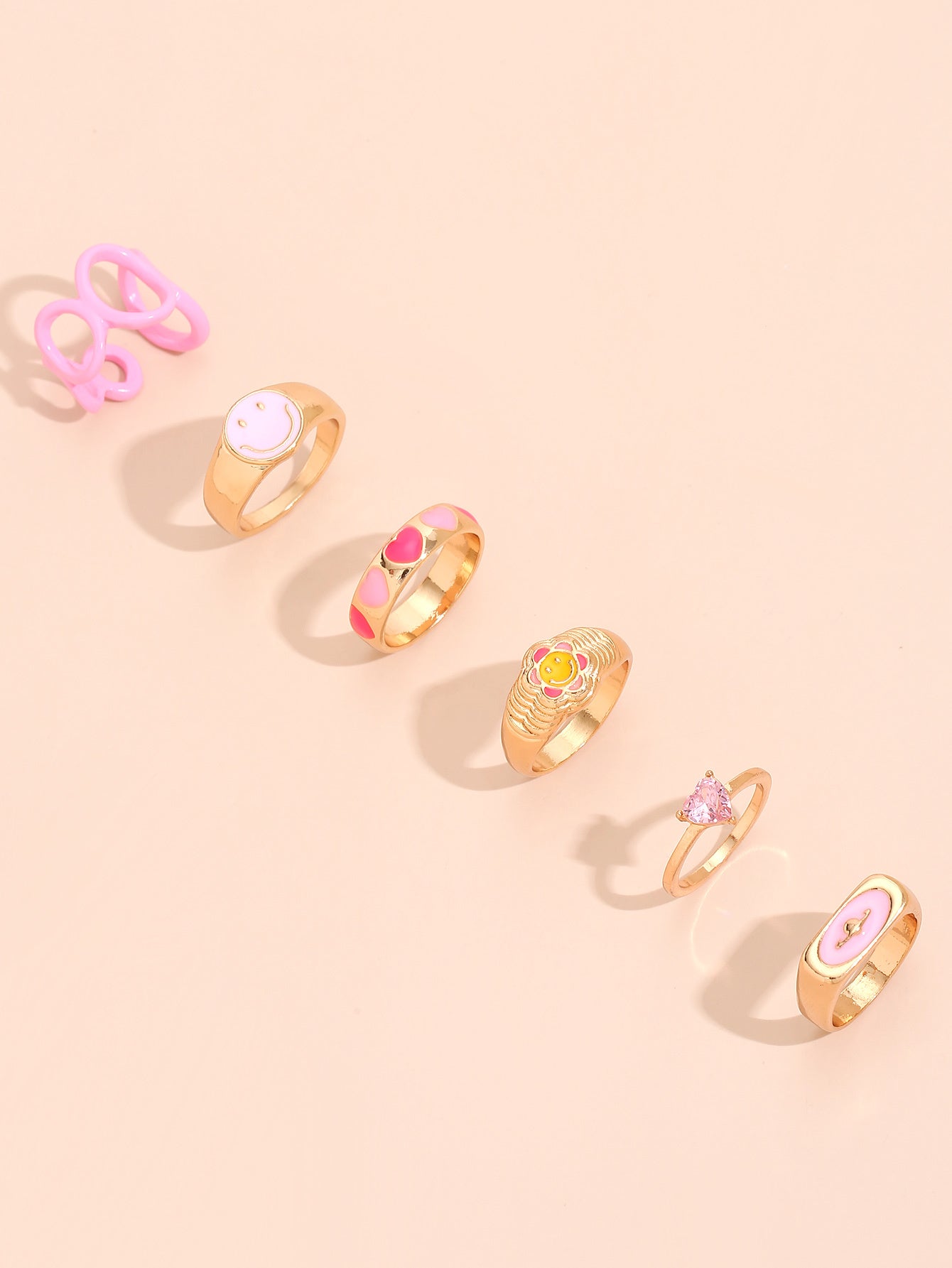 Womens Korean Geometric Ring Set With Smiley Face And Heart Design Zinc Alloy Fashion Jewelry Gift For Her Now