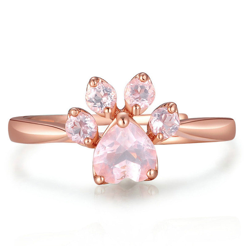 Gold Cat Paw Ring Adjustable Zircon Inlay Copper Jewelry