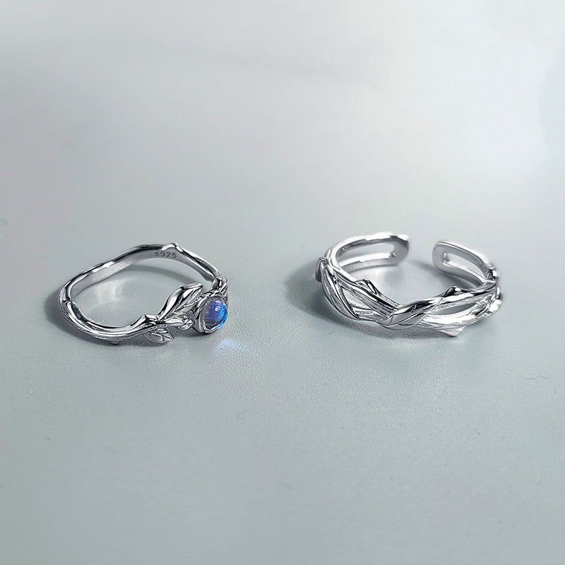 Adjustable Opening Silver Couple Rings With Rose Of Thorns Design Artificial Moonstones For Men And Women Today