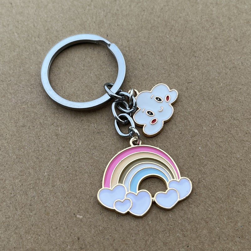 Womens Keychain White Cloud Rainbow Alloy Key Chain Fashion Accessory Gift For Women Simple Gift For Style Now