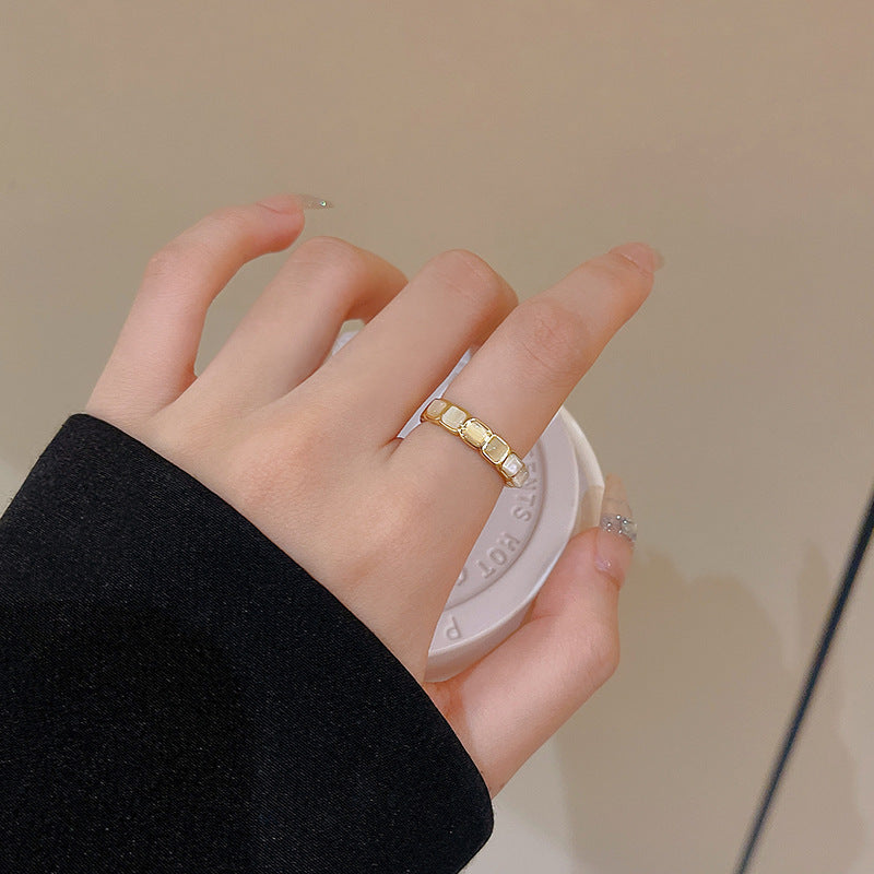 Copper Opal Ring Adjustable Opening Geometric Style Korean Fashion Jewelry Gift For Her Elegant Gold Tone Glow