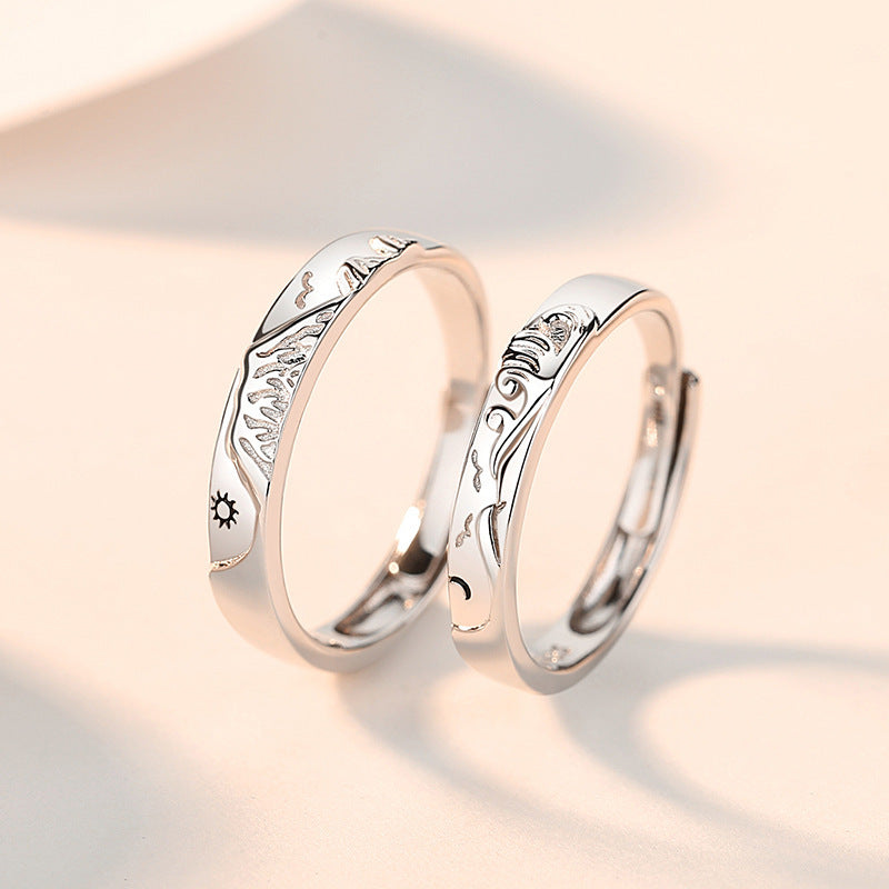 Sun And Moon Ring Silver Electroplated Korean Shanghai Design Individually Packed Souvenir Gift For Her Celestial