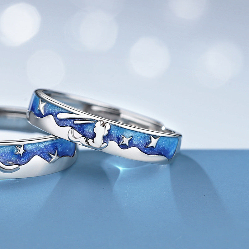 Adjustable Silver Fox Couple Rings For Men And Women Unisex Matching Jewelry Prince Electroplated Fashion Jewelry Duo