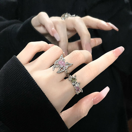 Butterfly Zircon Copper Ring Adjustable Opening for Women Elegant Fashion Jewelry Gift Accessory Timeless Look