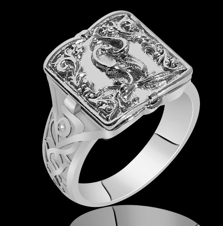 Copper Dragon Ring With Carved Pattern Skull Design