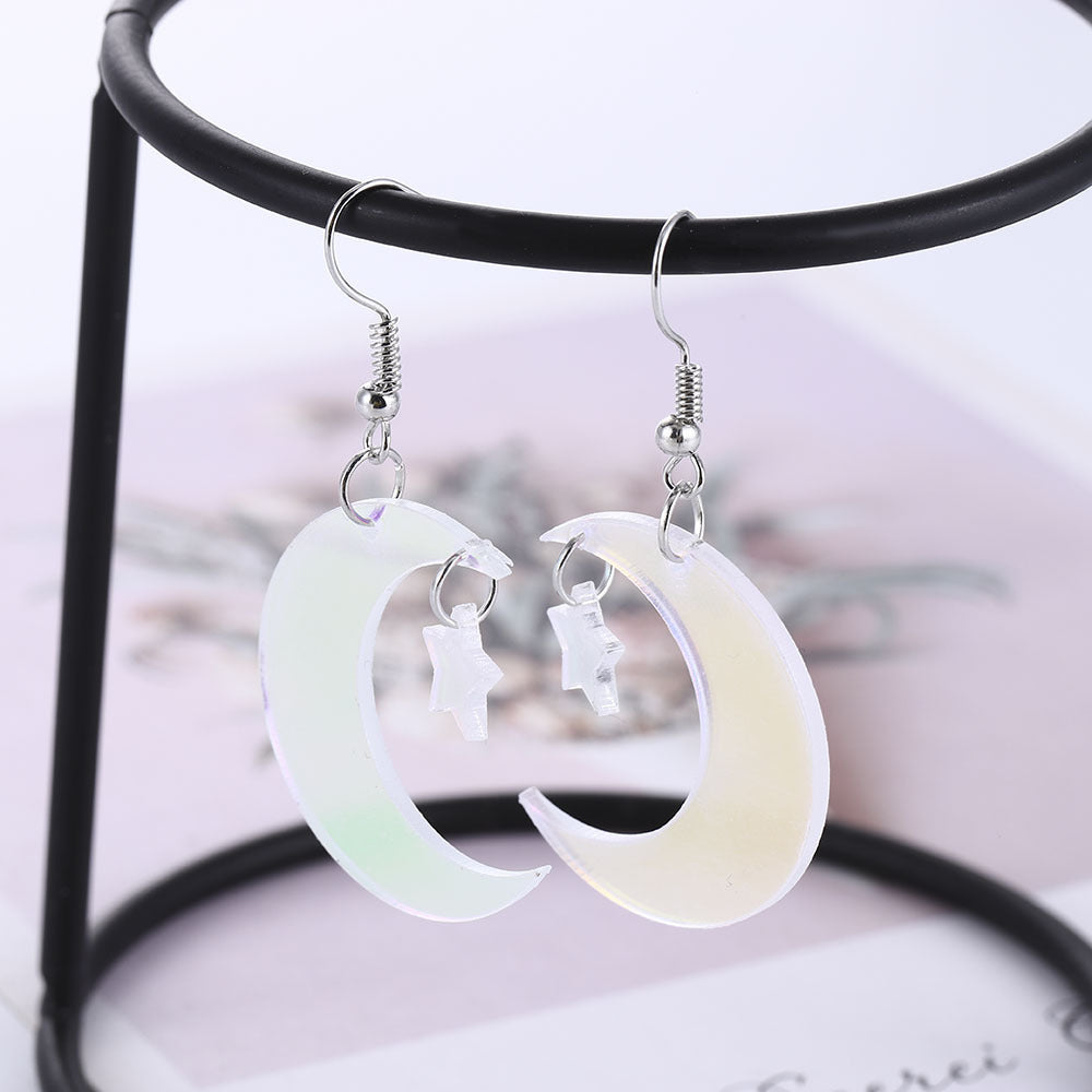 Acrylic Earrings Womens Transparent Stars And Moon Design Dangle Lightweight Individually Packed Color Earring