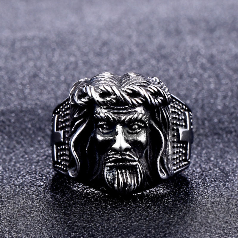 Vintage Engraved Titanium Steel Crucifix Ring for Men
