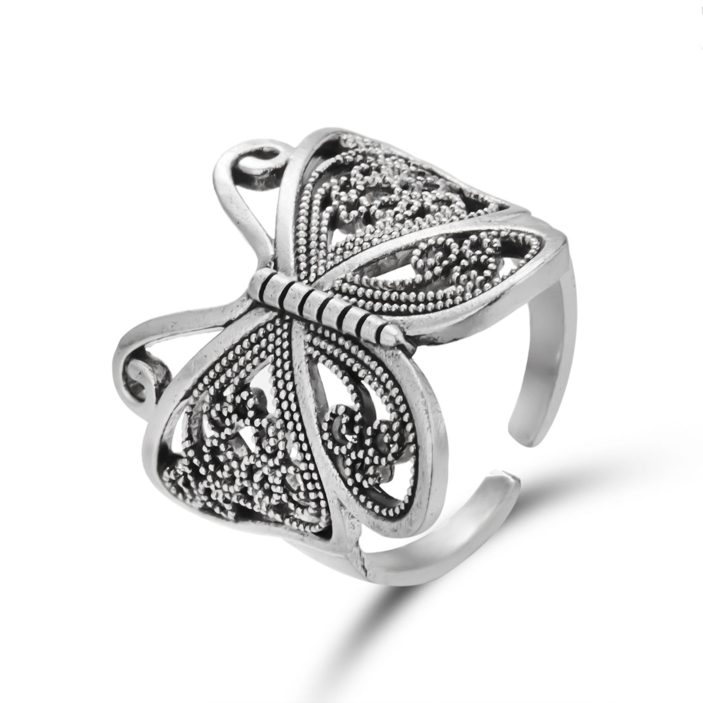 Womens Vintage Butterfly Ring Adjustable Alloy Intricate Cutout Wings Owl Design Fashion Jewelry Everyday Wear