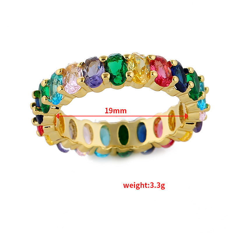 Colorful Copper Alloy Ring With Gemstones For Women
