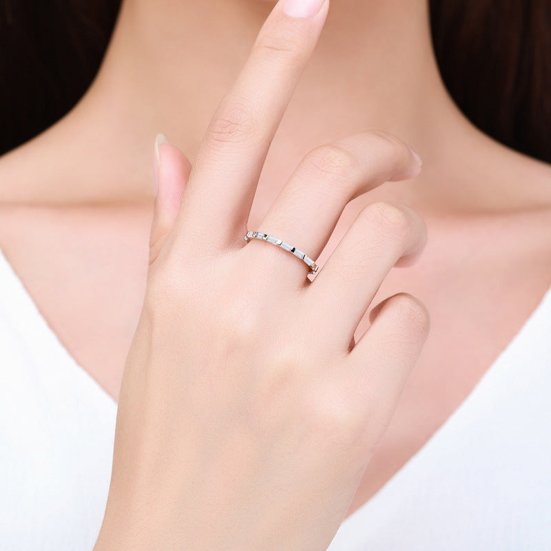 Womens Sterling Silver Ring With Geometric Zircon Rainbow Inlaid Stackable Quadrilateral Ring For Her Everyday