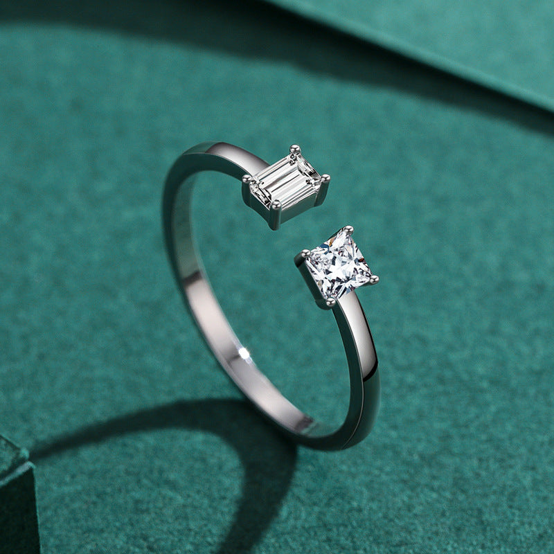 Womens Sterling Silver Ring With Sparkling CZ Inlay Irregular Geometric Design for Fashion For Women Gift Idea