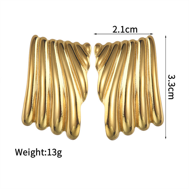 Womens Irregular Geometric Stainless Steel Earrings Retro Fashion Electroplated Studs Durable Accessory For Her
