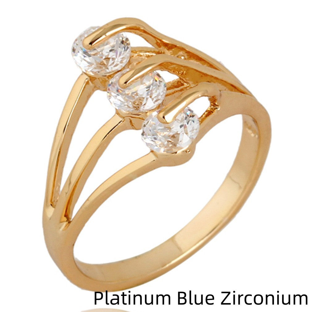Gold Plated Ring With Gemstone Inlay Geometric Zircon Accents Copper Jewelry For Women Gift Everyday Accessory