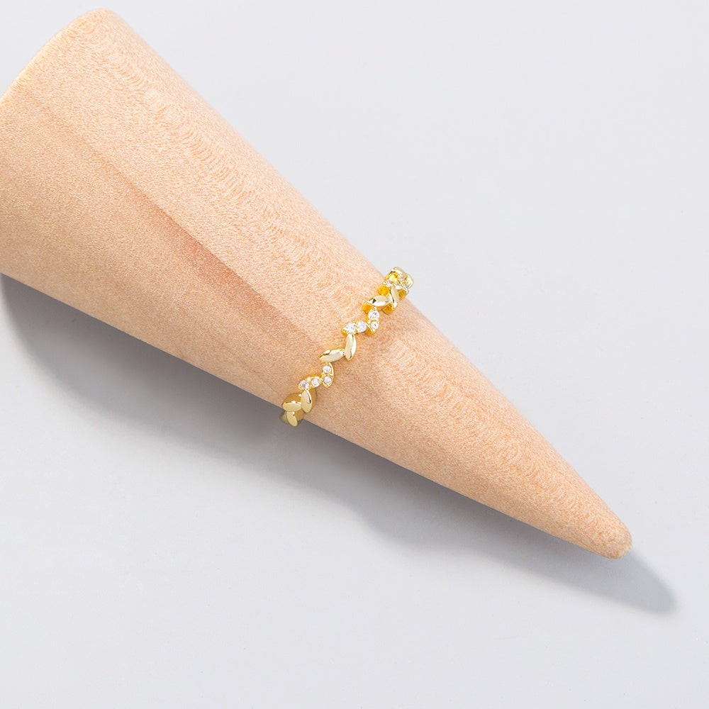 Adjustable Copper Ring With Branch And Leaf Design And Sparkling Zircon Stones Retro European American Inspired Jewelry