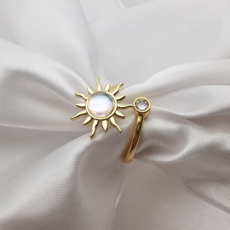 Adjustable Sunflower Ring Rotating Copper Band Inspired European American Style White Gold Finish Elegant Gift