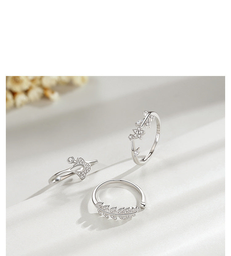Womens Zircon Silver Ring Adjustable S925 Open Design Inspired By Japanese and Korean Jewelry Sizes 5 6 7 8 9S