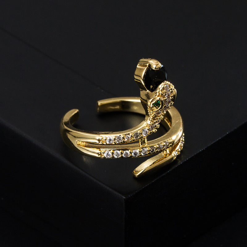 Womens Gold Plated Snake Ring Adjustable Copper Fashion Jewelry Unique Design Micro Mounted Craftsmanship Everyday Wear