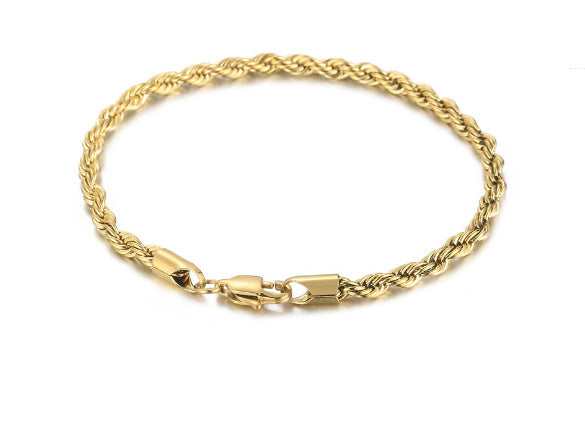 Womens Twisted Rope Bracelet Silver Plated Alloy Chain 4mm Thick 20CM Length Fashion Jewelry Color Silver Gold