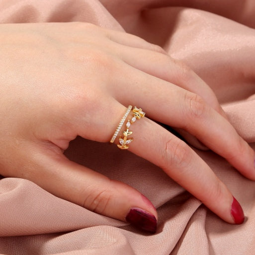 Adjustable Copper Geometric Ring With Micropaved White Zircons Unisex Gift For Weddings Travel And Jewelry Gift