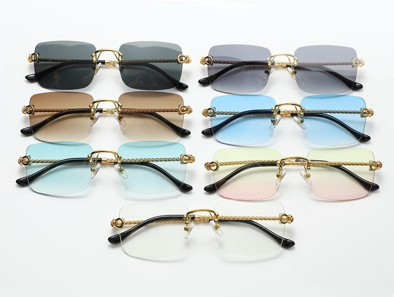 Womens Square Sunglasses Trendy Metal Frameless Eyewear With Gradient Lens For Outdoor Activities Driving Travel