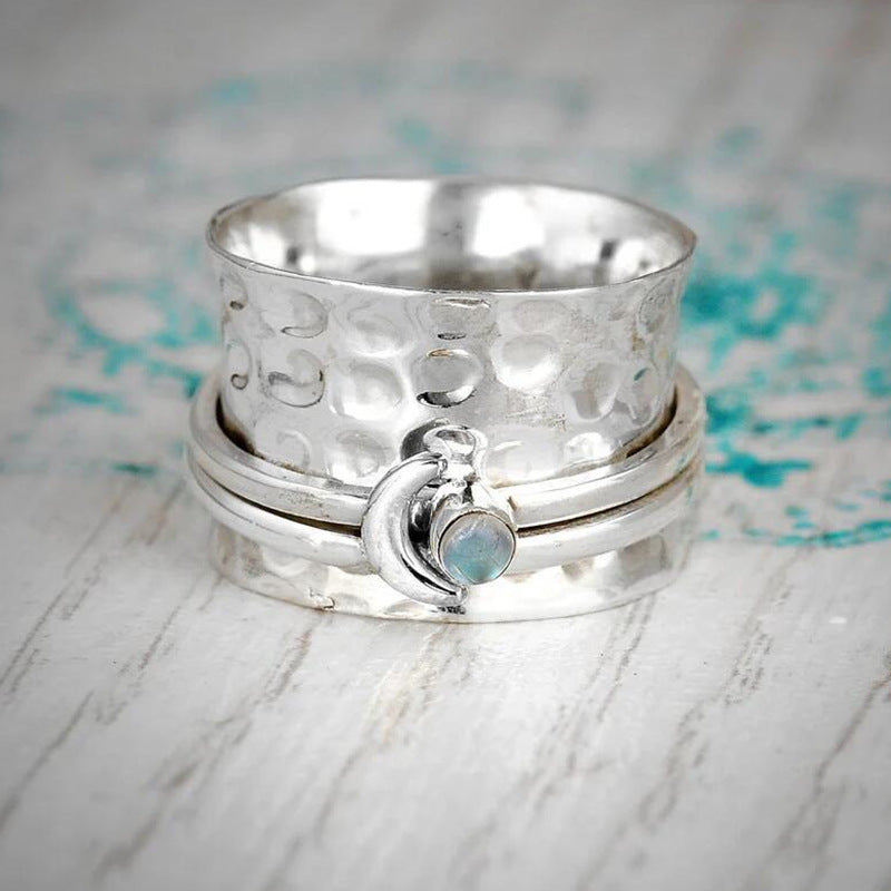 Womens Moon Ring Rotatable Geometric Gemstone Alloy Jewelry