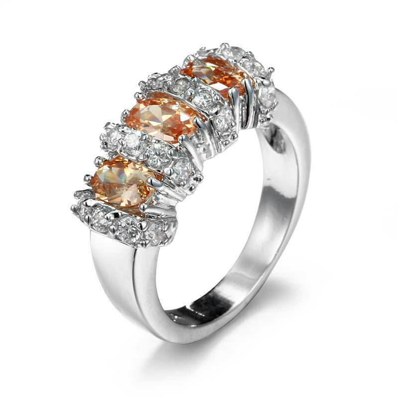Zircon Ring Geometric Copper Jewelry For Women In Emerald Sapphire Red Champagne Tones With Electroplating Ideal Gift
