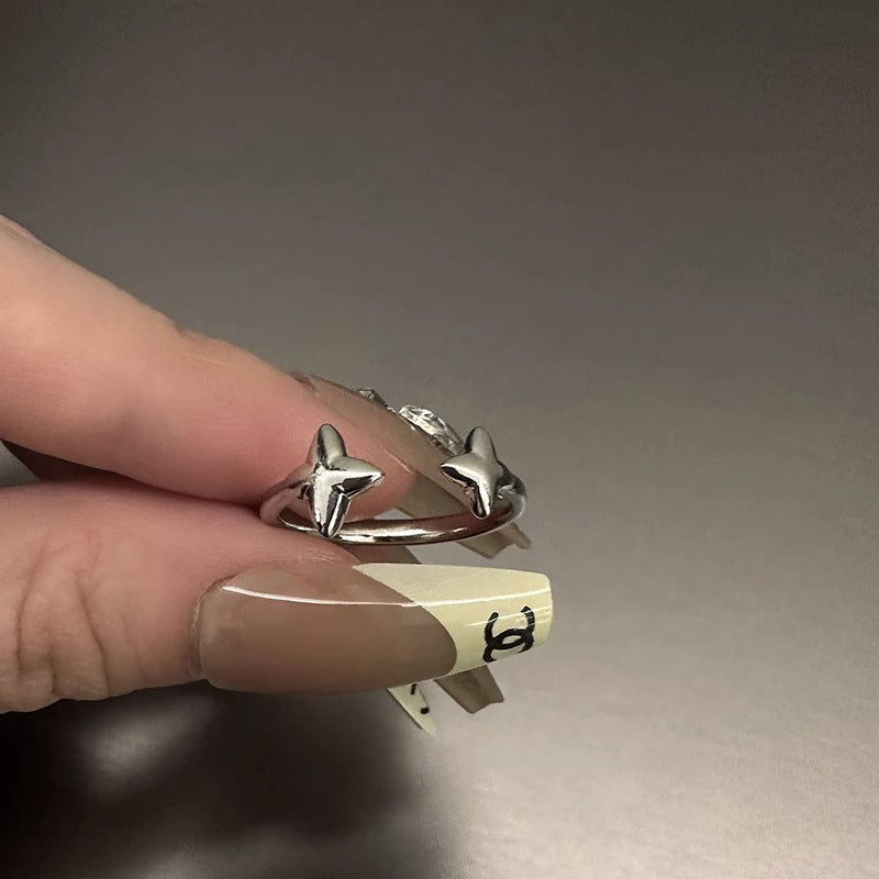 Copper Cross Ring With Zircon Inlaid Eight Pointed Stars For Women Fashion Jewelry Ring Glamorous Zircon Shine