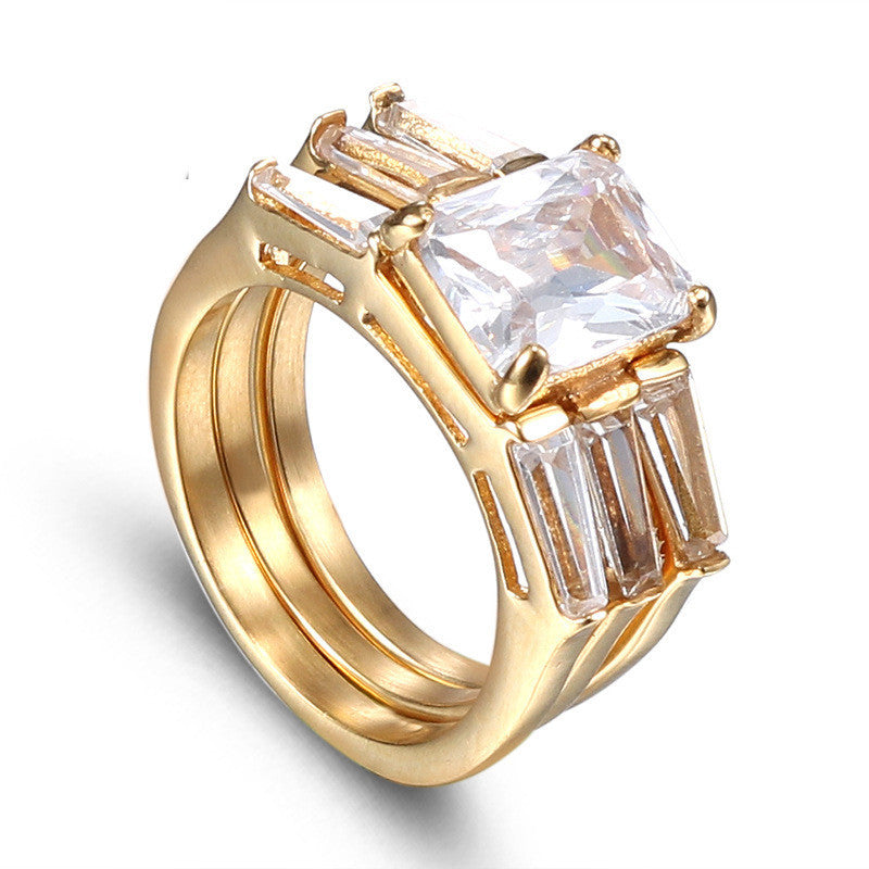 Womens Titanium Steel Diamond Ring Gold Plated Casual Simple Jewelry Accessory Durable Titanium Ring with Gold G