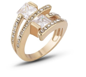 Womens Gold Plated Geometric Zircon Ring Copper Base With Diamond Accent Exquisite Craftsmanship Gift Sleek Gem
