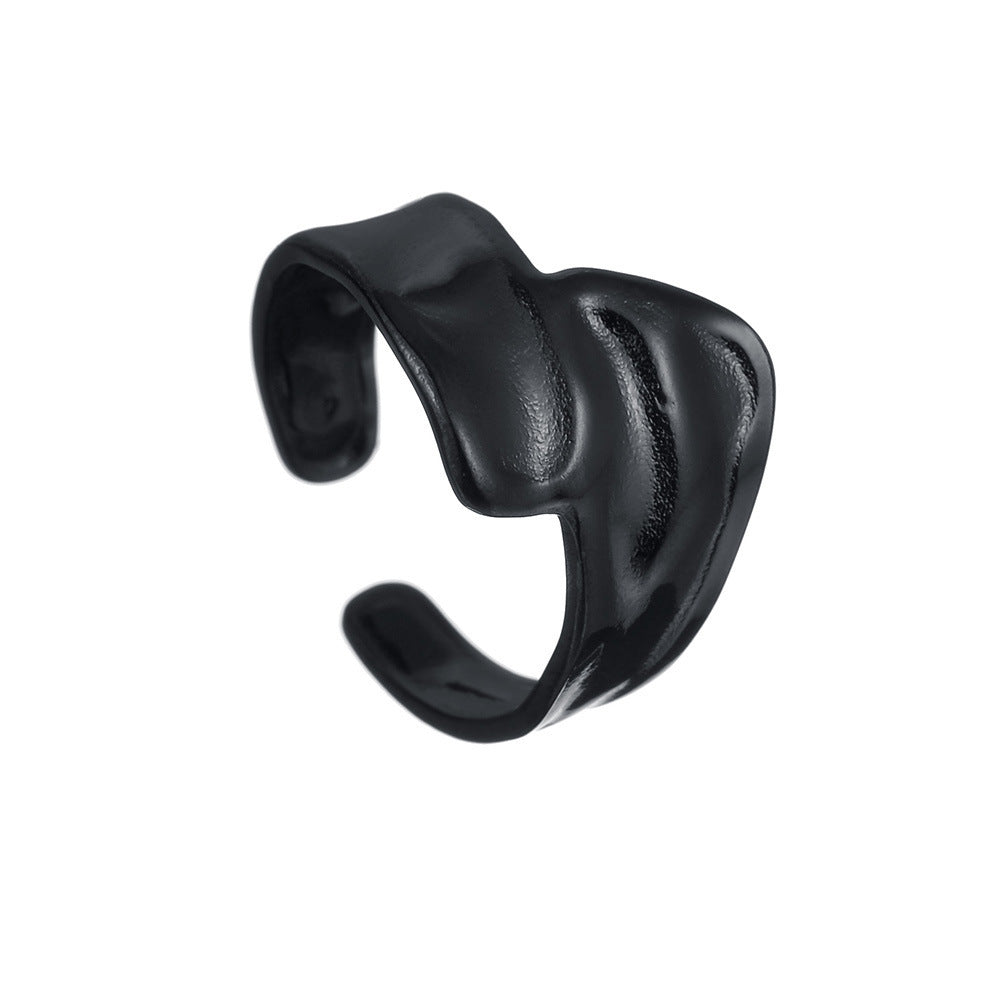 Womens Titanium Steel Ring Adjustable Water Ripple Design Geometric Ring Electroplated Finish Movable Opening Ring