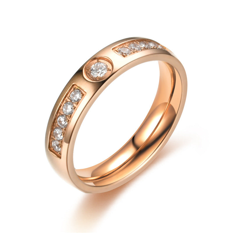 Stainless Steel Diamond Plated Rose Gold Ring For Women