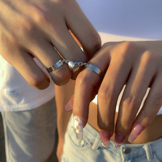 Adjustable Magnetic Geometric Couple Rings for Women and Men Alloy Matching Promise Rings Fashion Accessory Jewelry