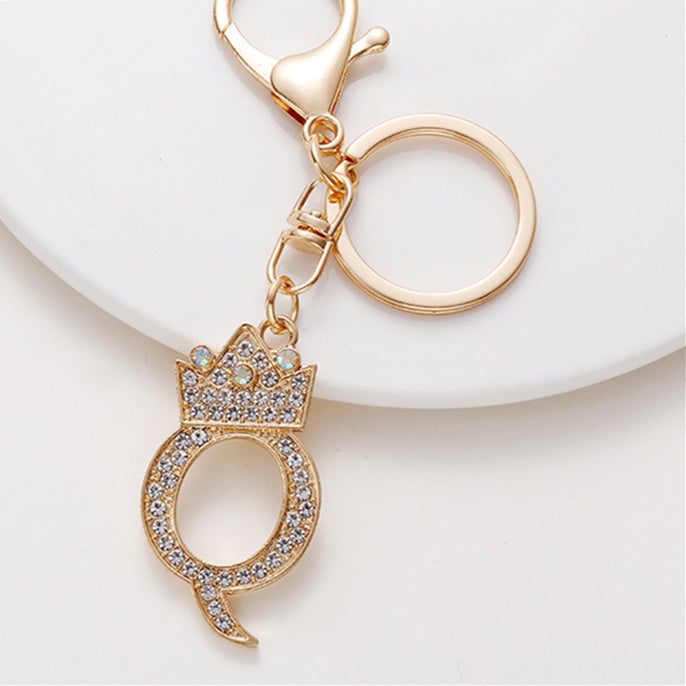 Alphabet A To Z Keychain With Diamond Accents Zinc Alloy Metal Letter Charm For Bag And Keys Daily Use Pendant