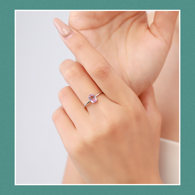 Womens Sterling Silver Ring Oval Imitation Watermelon Tourmaline Geometric Design Fashion Ring High End Silver