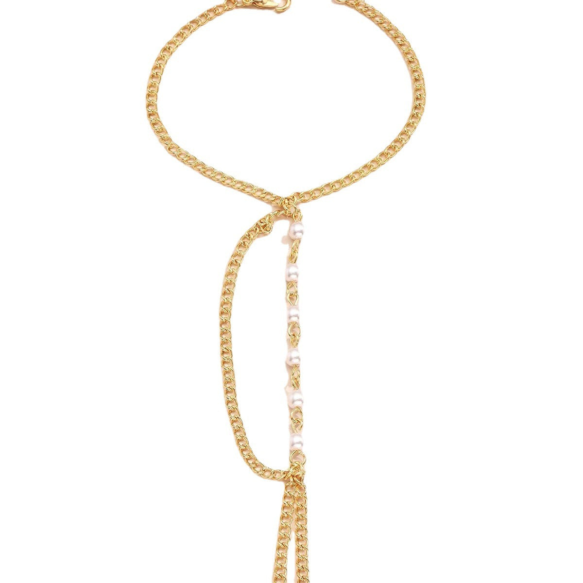 Gold Alloy Electroplated Geometric Bracelet With Pearl Stitching Design Women Elegant Fashion Jewelry Ornament