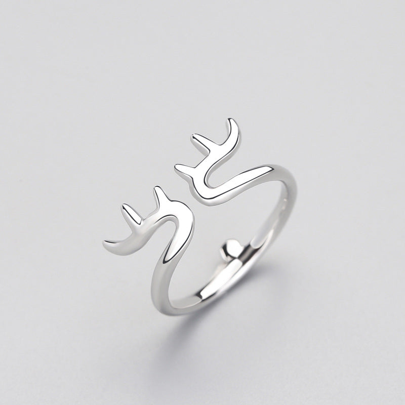 Womens Silver Open Ring Elk Zodiac Animal Jewelry Electroplated for Christmas Gifts and Style Elegant Accessory
