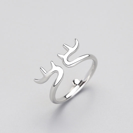 Womens Silver Open Ring Elk Zodiac Animal Jewelry Electroplated for Christmas Gifts and Style Elegant Accessory