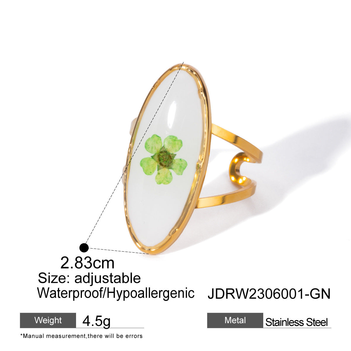 Stainless Steel Round Ring With Orange Preserved Flower Petals Electroplated Jewelry For Women For Daily Wear X