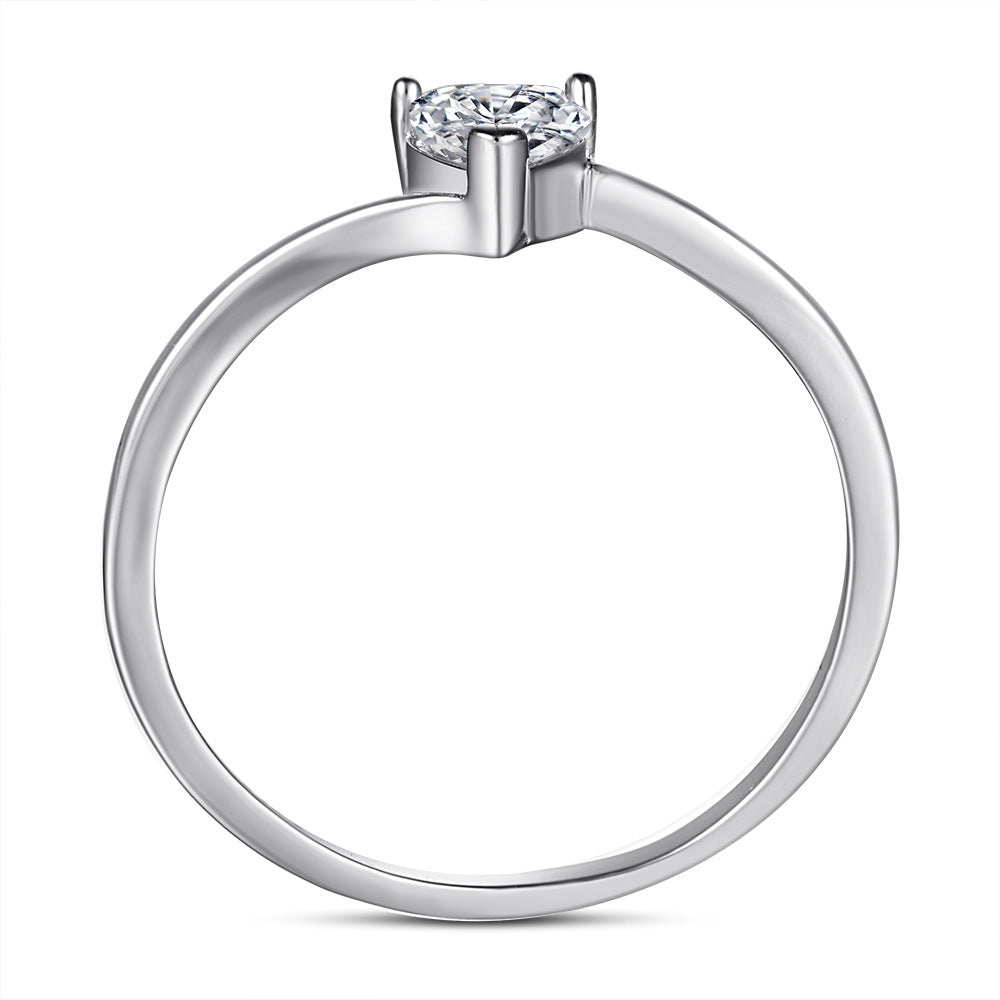 Womens Heart Ring 925 Sterling Silver Ring White Gold Plated Zircon Inlaid Heart Shaped Anniversary Ring For Women