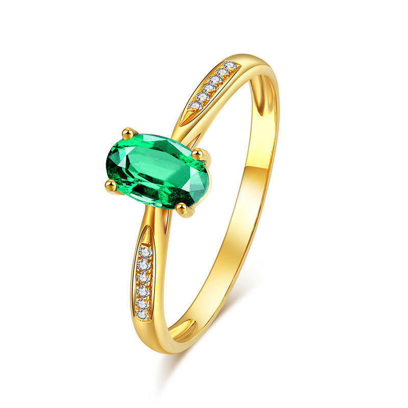 Emerald Ring Adjustable Copper Ring Sterling Silver Gem Inlay Individually Packed Gift For Women Fashion Rhinestone
